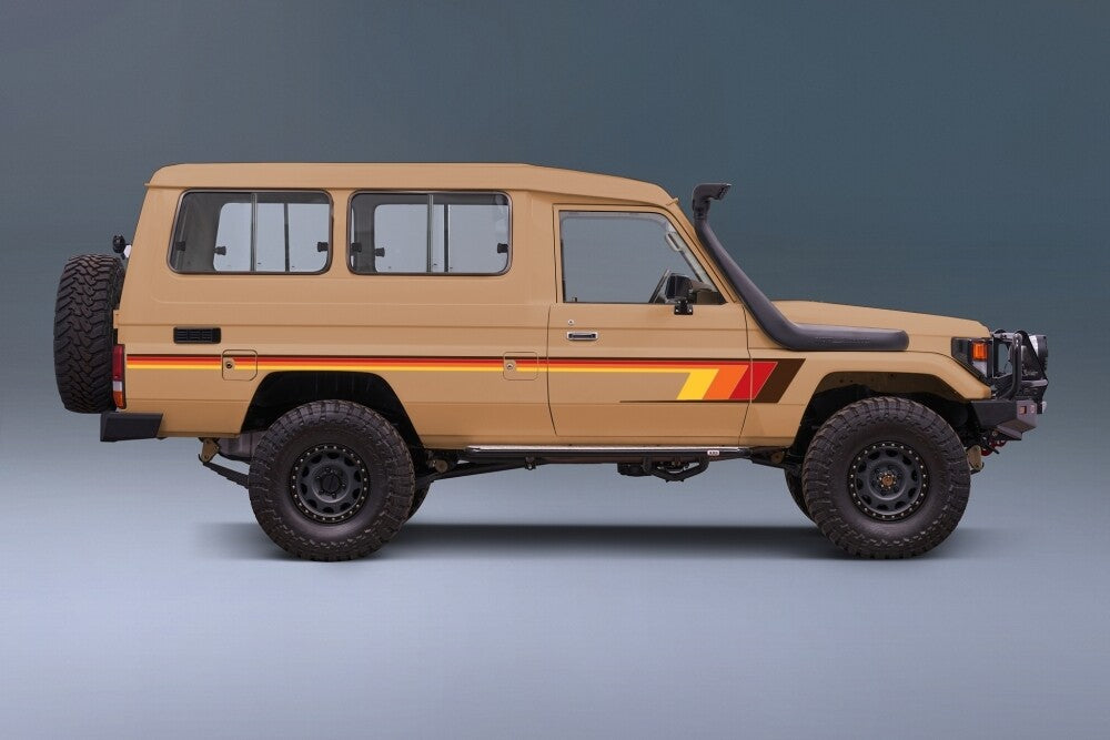 Broome body stripe kit - J75 Series Toyota Land Cruiser Troop Carrier TRD colours tan vehicle