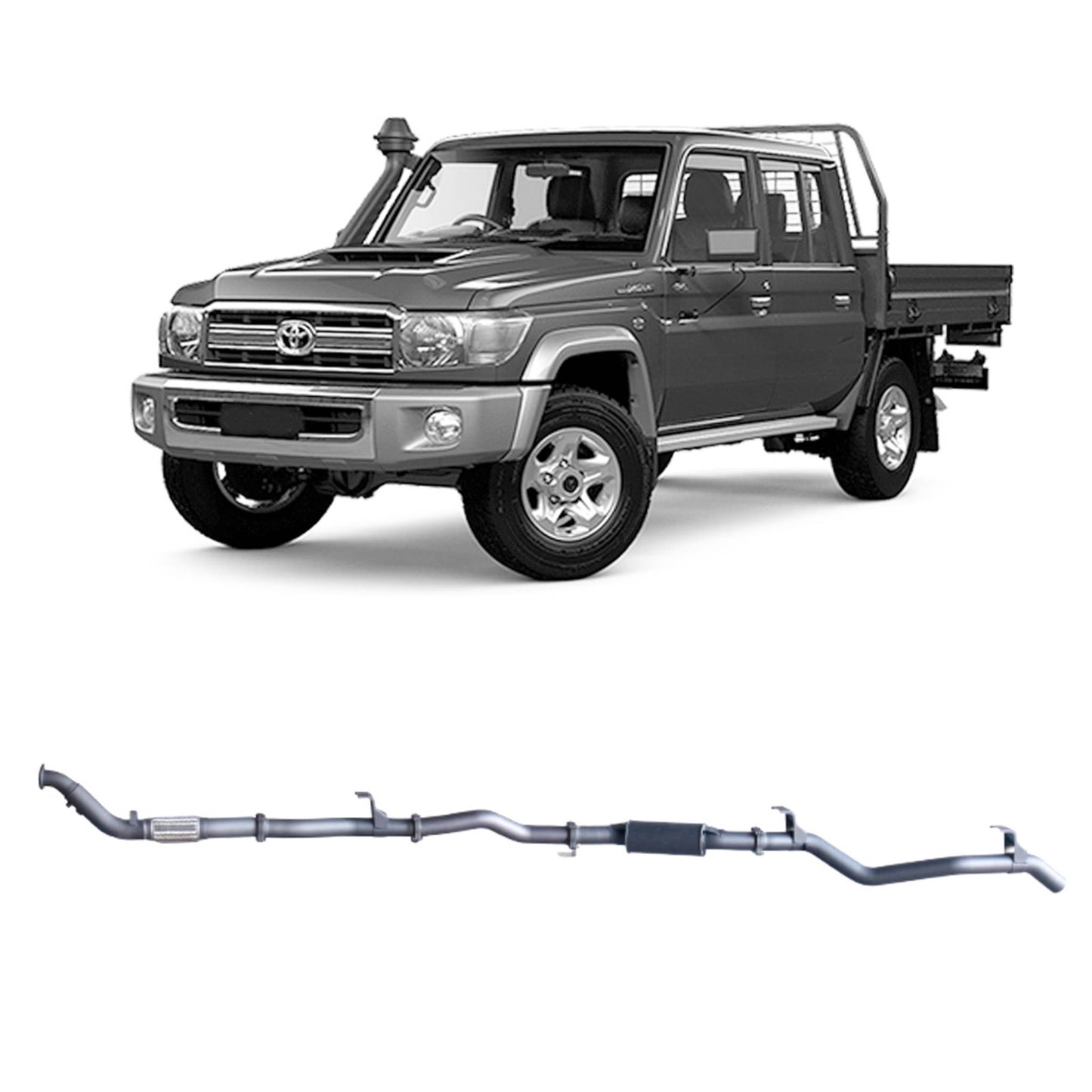 70 Series Land Cruiser Extreme Duty Exhaust - 79 Series Dual Cab with Auxiliary Fuel Tank (01/2012 - 10/2016)
