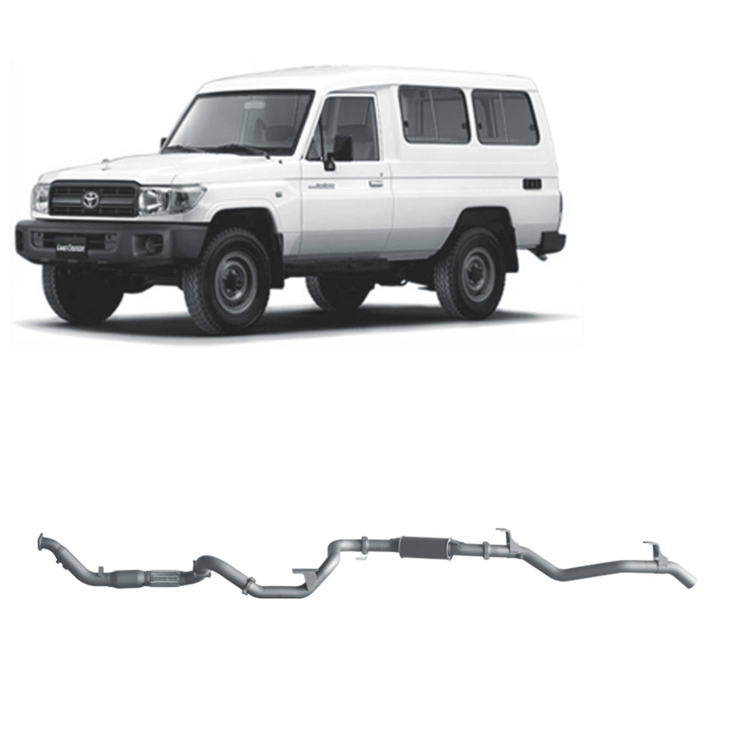 Extreme Duty 3" Factory Dump Pipe Back Exhaust for the Toyota LandCruiser 78 Series 4.2L TD (01/2001 - 01/2007) (view 3)