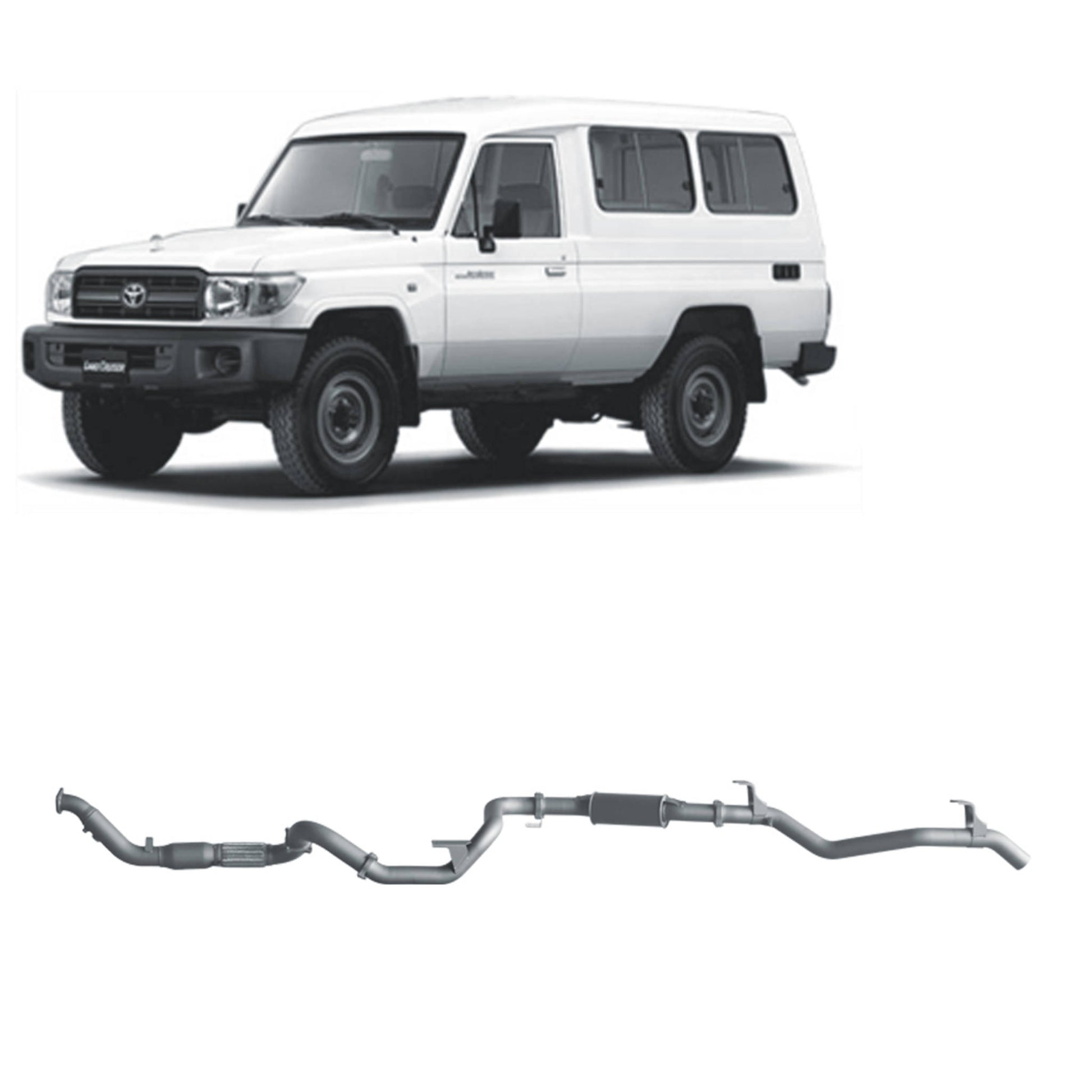 Extreme Duty 3" Factory Dump Pipe Back Exhaust for the Toyota LandCruiser 78 Series 4.2L TD (01/2001 - 01/2007) (view 3)