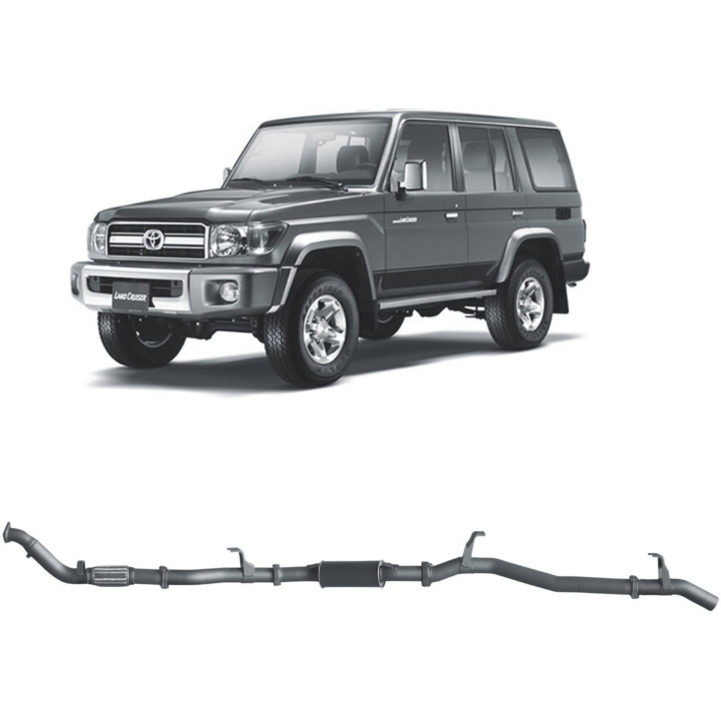 Extreme Duty 3" Turbo Back Exhaust for the Toyota LandCruiser 76 Series Wagon w/ Auxiliary Fuel Tank (01/2007 - 10/2016)