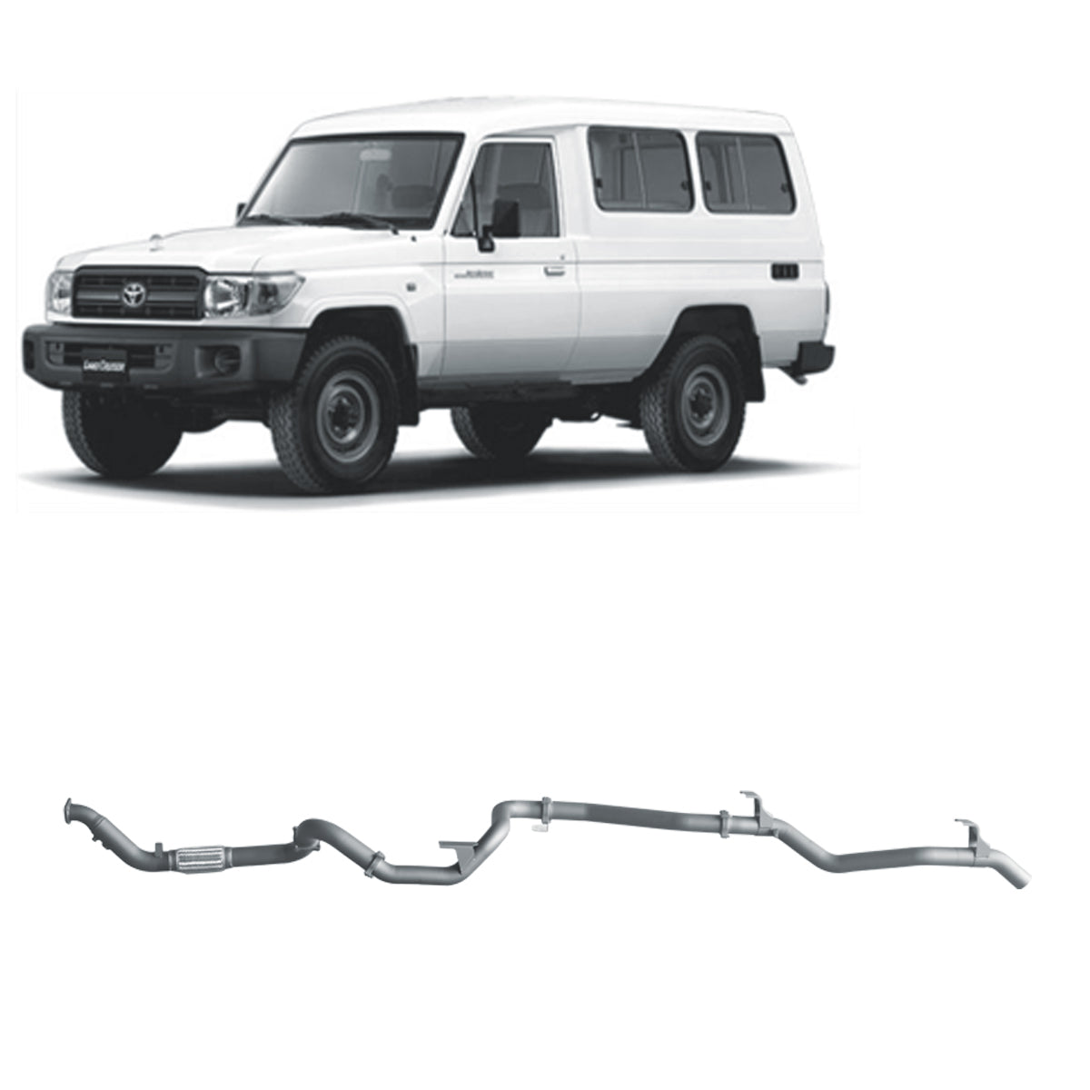 Extreme Duty 3" Factory Dump Pipe Back Exhaust for the Toyota LandCruiser 78 Series 4.2L TD (01/2001 - 01/2007) (view 6)