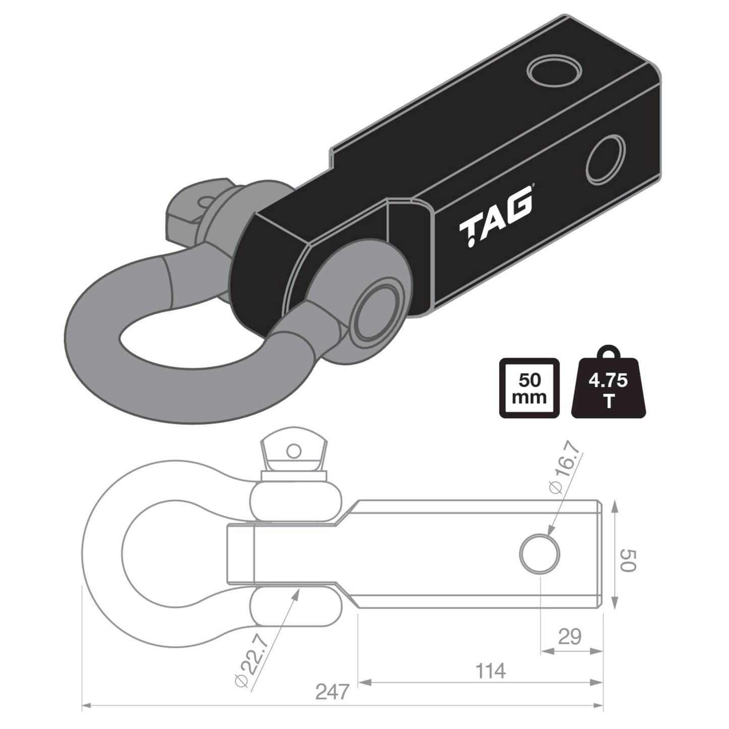 Recovery Hitch - Fixed Bow Shackle (4.75T)